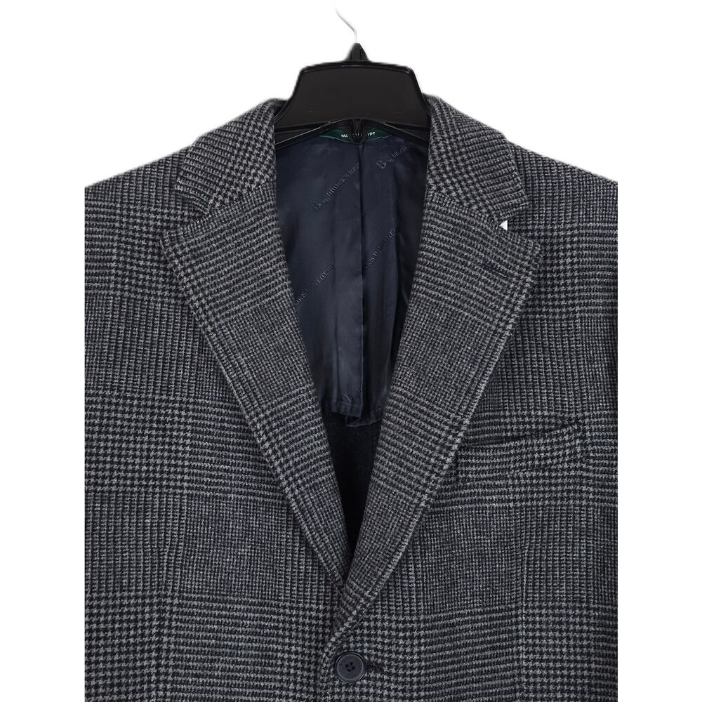 B by Brooks Brothers Mens Classic Fit Overcoat 44L Grey Plaid Wool Blend NWT - Picture 2 of 10